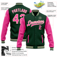 Load image into Gallery viewer, Custom Green Pink-Cream Bomber Full-Snap Varsity Letterman Two Tone Jacket