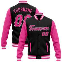 Load image into Gallery viewer, Custom Black Pink-White Bomber Full-Snap Varsity Letterman Two Tone Jacket