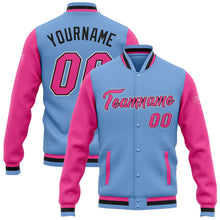 Load image into Gallery viewer, Custom Light Blue Pink-Black Bomber Full-Snap Varsity Letterman Two Tone Jacket