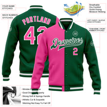 Load image into Gallery viewer, Custom Kelly Green Pink-White Bomber Full-Snap Varsity Letterman Split Fashion Jacket
