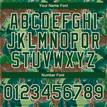 Load image into Gallery viewer, Custom Green Green-Cream Tropical Tiger With Palms 3D Pattern Design Bomber Full-Snap Varsity Letterman Jacket