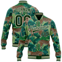 Load image into Gallery viewer, Custom Green Green-Cream Tropical Tiger With Palms 3D Pattern Design Bomber Full-Snap Varsity Letterman Jacket