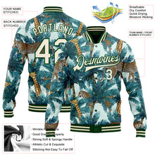 Load image into Gallery viewer, Custom Green Cream Tropical Tiger And Giraffe With Palms 3D Pattern Design Bomber Full-Snap Varsity Letterman Jacket