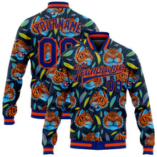 Load image into Gallery viewer, Custom Royal Royal-Orange Red Tiger Head In Colorful Jungle 3D Pattern Design Bomber Full-Snap Varsity Letterman Jacket