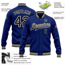 Load image into Gallery viewer, Custom Royal Black-Cream Bomber Full-Snap Varsity Letterman Jacket