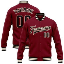 Load image into Gallery viewer, Custom Crimson Black-Cream Bomber Full-Snap Varsity Letterman Jacket