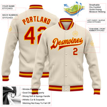 Load image into Gallery viewer, Custom Cream Red-Gold Bomber Full-Snap Varsity Letterman Jacket