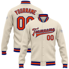 Load image into Gallery viewer, Custom Cream Orange-Royal Bomber Full-Snap Varsity Letterman Jacket