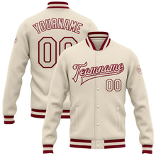Load image into Gallery viewer, Custom Cream Cream-Maroon Bomber Full-Snap Varsity Letterman Jacket