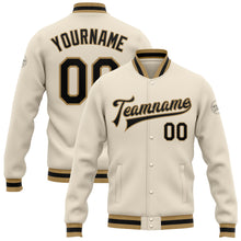 Load image into Gallery viewer, Custom Cream Black Old Gold Bomber Full-Snap Varsity Letterman Jacket