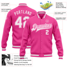 Load image into Gallery viewer, Custom Pink White Bomber Full-Snap Varsity Letterman Jacket