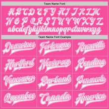 Load image into Gallery viewer, Custom Pink White Bomber Full-Snap Varsity Letterman Jacket