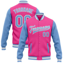 Load image into Gallery viewer, Custom Pink Light Blue-White Bomber Full-Snap Varsity Letterman Two Tone Jacket