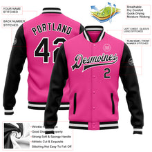 Load image into Gallery viewer, Custom Pink Black-White Bomber Full-Snap Varsity Letterman Two Tone Jacket