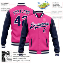 Load image into Gallery viewer, Custom Pink Navy-White Bomber Full-Snap Varsity Letterman Two Tone Jacket