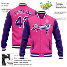 Load image into Gallery viewer, Custom Pink Purple-White Bomber Full-Snap Varsity Letterman Two Tone Jacket