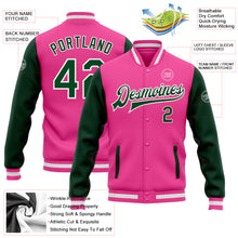 Load image into Gallery viewer, Custom Pink Green-White Bomber Full-Snap Varsity Letterman Two Tone Jacket