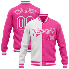 Load image into Gallery viewer, Custom Pink Pink-White Bomber Full-Snap Varsity Letterman Split Fashion Jacket