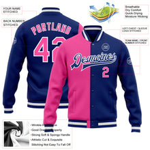 Load image into Gallery viewer, Custom Royal Pink-White Bomber Full-Snap Varsity Letterman Split Fashion Jacket