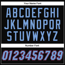 Load image into Gallery viewer, Custom Black Light Blue-Pink Bomber Full-Snap Varsity Letterman Split Fashion Jacket