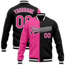Load image into Gallery viewer, Custom Black Pink-White Bomber Full-Snap Varsity Letterman Split Fashion Jacket