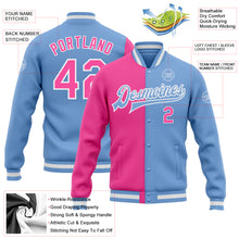 Load image into Gallery viewer, Custom Light Blue Pink-White Bomber Full-Snap Varsity Letterman Split Fashion Jacket