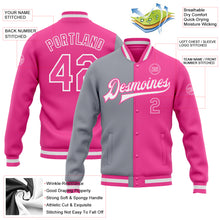 Load image into Gallery viewer, Custom Pink Pink-Gray Bomber Full-Snap Varsity Letterman Split Fashion Jacket