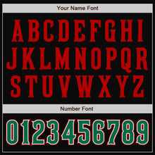 Load image into Gallery viewer, Custom Black Kelly Green-Red Bomber Full-Snap Varsity Letterman Two Tone Jacket