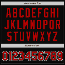 Load image into Gallery viewer, Custom Black Red-Gray Bomber Full-Snap Varsity Letterman Two Tone Jacket