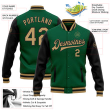 Load image into Gallery viewer, Custom Kelly Green Old Gold-Black Bomber Full-Snap Varsity Letterman Two Tone Jacket