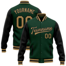 Load image into Gallery viewer, Custom Green Old Gold-Black Bomber Full-Snap Varsity Letterman Two Tone Jacket