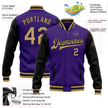 Load image into Gallery viewer, Custom Purple Old Gold-Black Bomber Full-Snap Varsity Letterman Two Tone Jacket