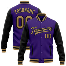 Load image into Gallery viewer, Custom Purple Old Gold-Black Bomber Full-Snap Varsity Letterman Two Tone Jacket