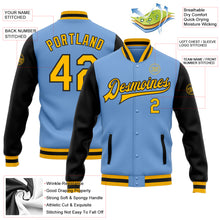 Load image into Gallery viewer, Custom Light Blue Gold-Black Bomber Full-Snap Varsity Letterman Two Tone Jacket