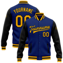 Load image into Gallery viewer, Custom Royal Gold-Black Bomber Full-Snap Varsity Letterman Two Tone Jacket