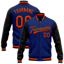 Load image into Gallery viewer, Custom Royal Orange-Black Bomber Full-Snap Varsity Letterman Two Tone Jacket