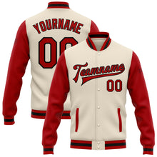Load image into Gallery viewer, Custom Cream Red-Black Bomber Full-Snap Varsity Letterman Two Tone Jacket