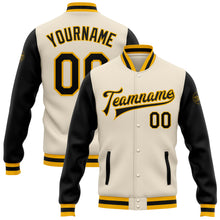 Load image into Gallery viewer, Custom Cream Black-Gold Bomber Full-Snap Varsity Letterman Two Tone Jacket