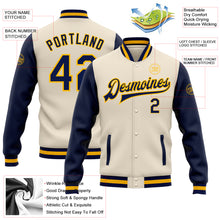 Load image into Gallery viewer, Custom Cream Navy-Gold Bomber Full-Snap Varsity Letterman Two Tone Jacket