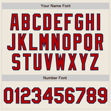 Load image into Gallery viewer, Custom Cream Red-Navy Bomber Full-Snap Varsity Letterman Two Tone Jacket