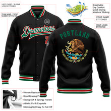 Load image into Gallery viewer, Custom Black Red-Kelly Green Mexico 3D Bomber Full-Snap Varsity Letterman Jacket