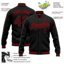 Load image into Gallery viewer, Custom Black Red Bomber Full-Snap Varsity Letterman Jacket