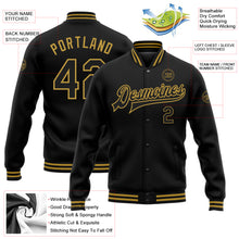 Load image into Gallery viewer, Custom Black Old Gold Bomber Full-Snap Varsity Letterman Jacket