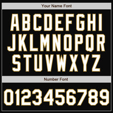 Load image into Gallery viewer, Custom Black White-Old Gold Bomber Full-Snap Varsity Letterman Jacket