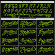 Load image into Gallery viewer, Custom Black Neon Green Bomber Full-Snap Varsity Letterman Jacket