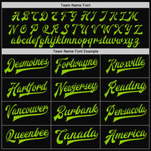 Load image into Gallery viewer, Custom Black Neon Green Bomber Full-Snap Varsity Letterman Jacket