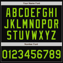 Load image into Gallery viewer, Custom Black Neon Green Bomber Full-Snap Varsity Letterman Jacket