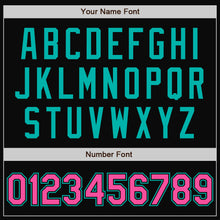 Load image into Gallery viewer, Custom Black Pink-Aqua Bomber Full-Snap Varsity Letterman Jacket