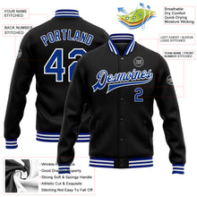 Load image into Gallery viewer, Custom Black Royal-White Bomber Full-Snap Varsity Letterman Jacket