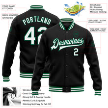 Load image into Gallery viewer, Custom Black White-Kelly Green Bomber Full-Snap Varsity Letterman Jacket